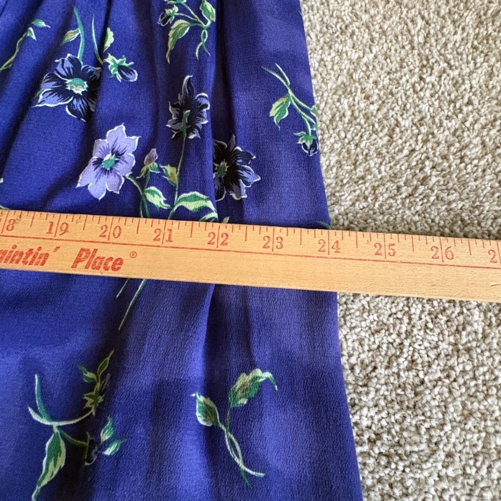 Hunt Club Vintage Floral Pleated Midi Skirt Purple Blue Button Front Size 14 - Picture 9 of 10